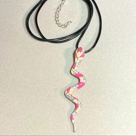 Pink Metal Snake Cord Necklace 24”-26” - Picture 2 of 3
